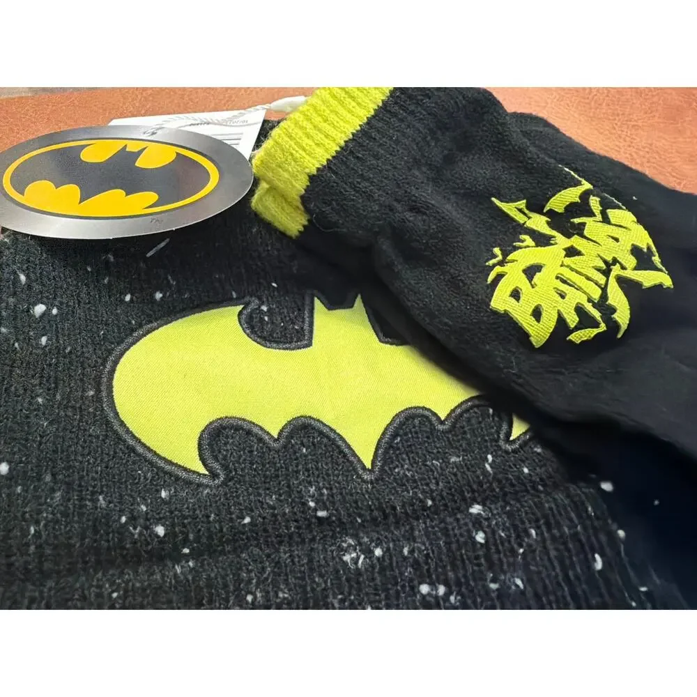 DC Batman Children's Black & Yellow Glove Hat Scarf Set Winter New